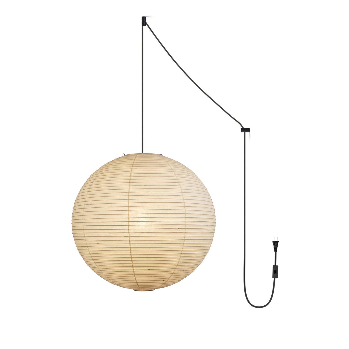 Japanese Paper Pendant Swag Light (black plug wire)