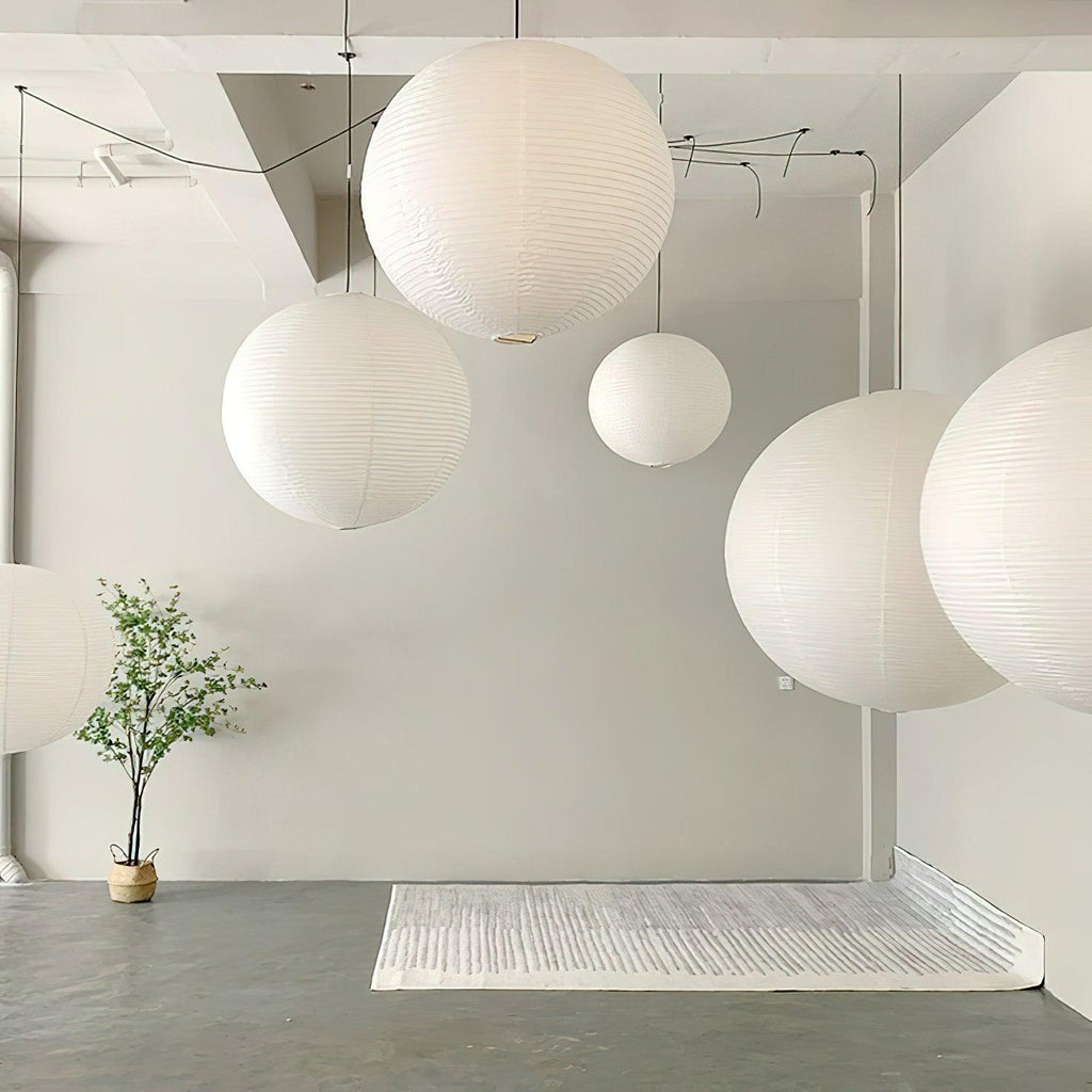 Japanese Paper Pendant Swag Light (black plug wire)