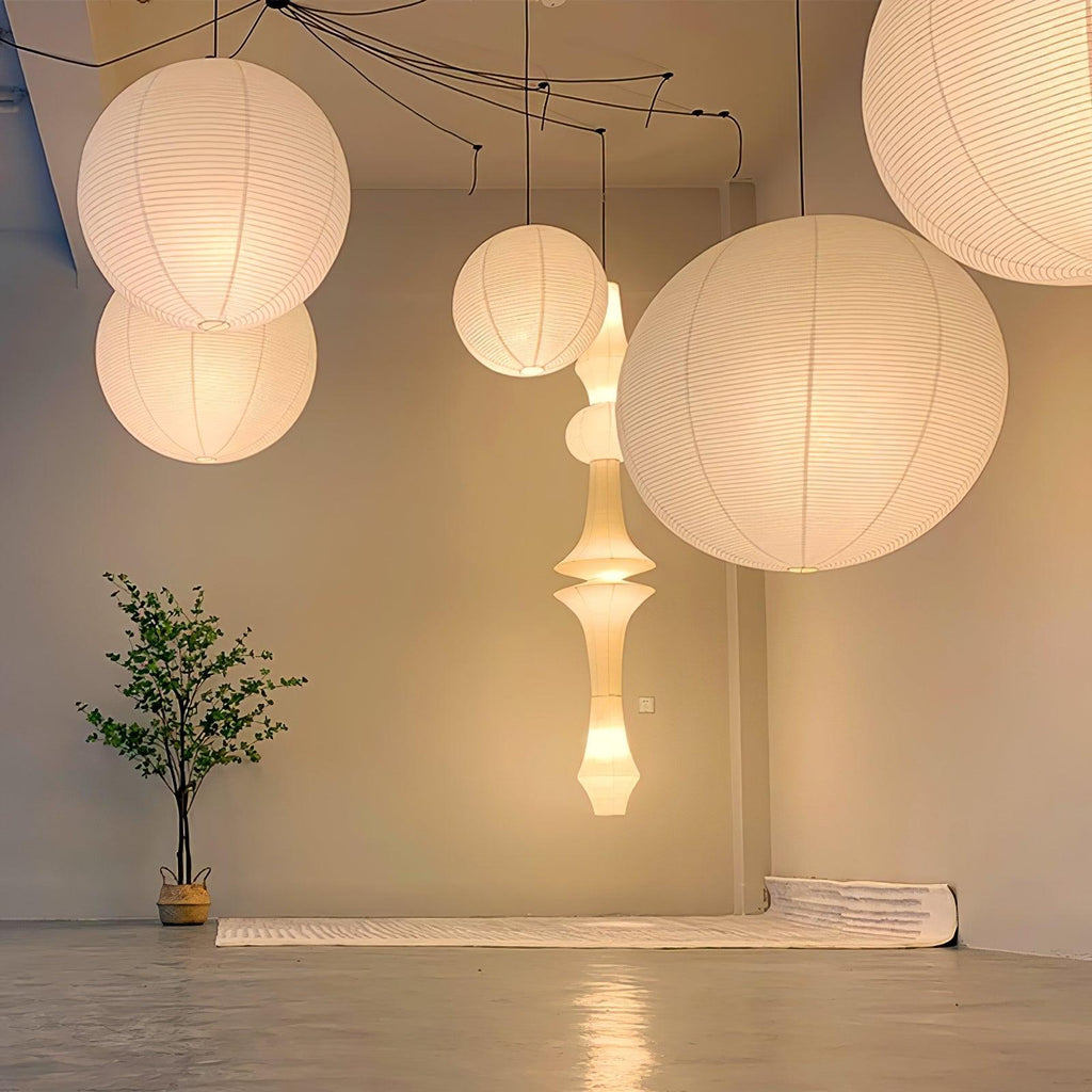 Japanese Paper Pendant Swag Light (black plug wire)