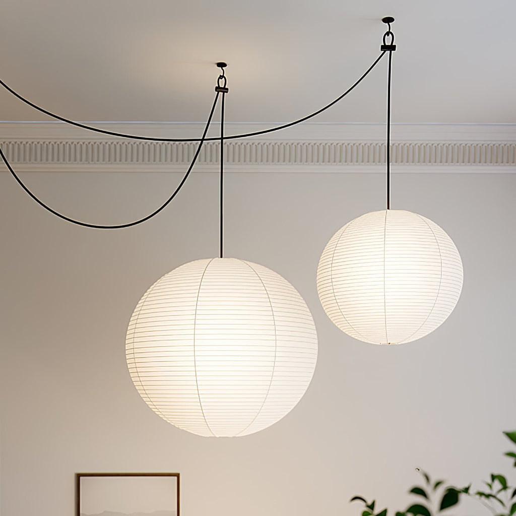 Japanese Paper Pendant Swag Light (black plug wire)