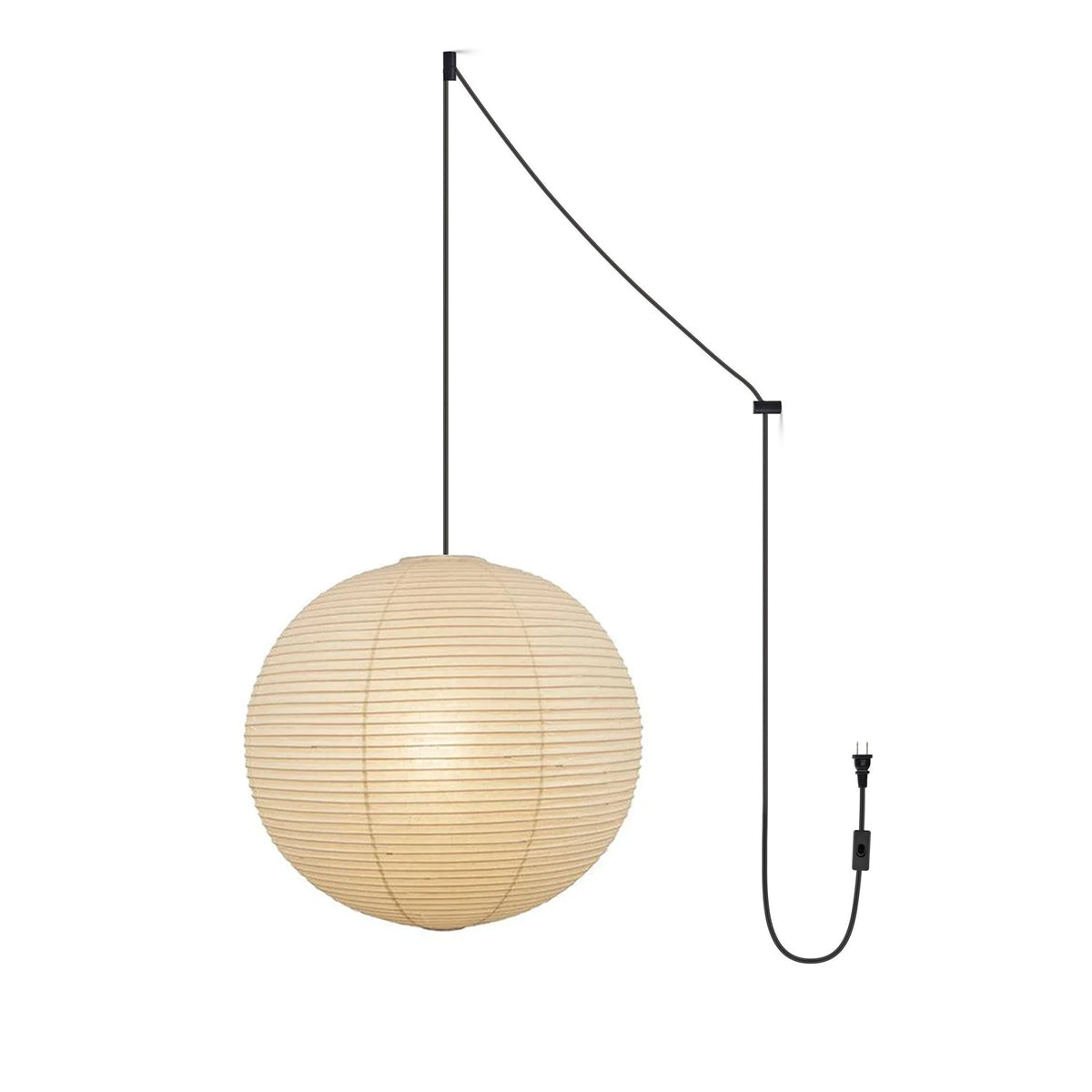 Japanese Paper Pendant Swag Light (black plug wire)
