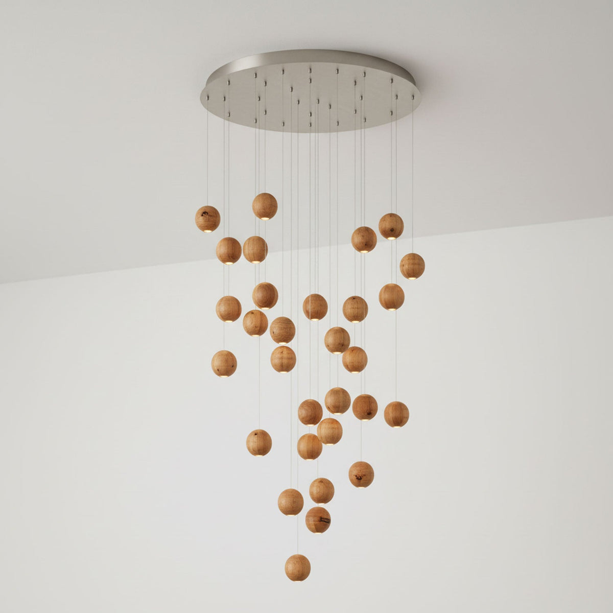 Wooden Orb Sphere Cluster Pendant Light