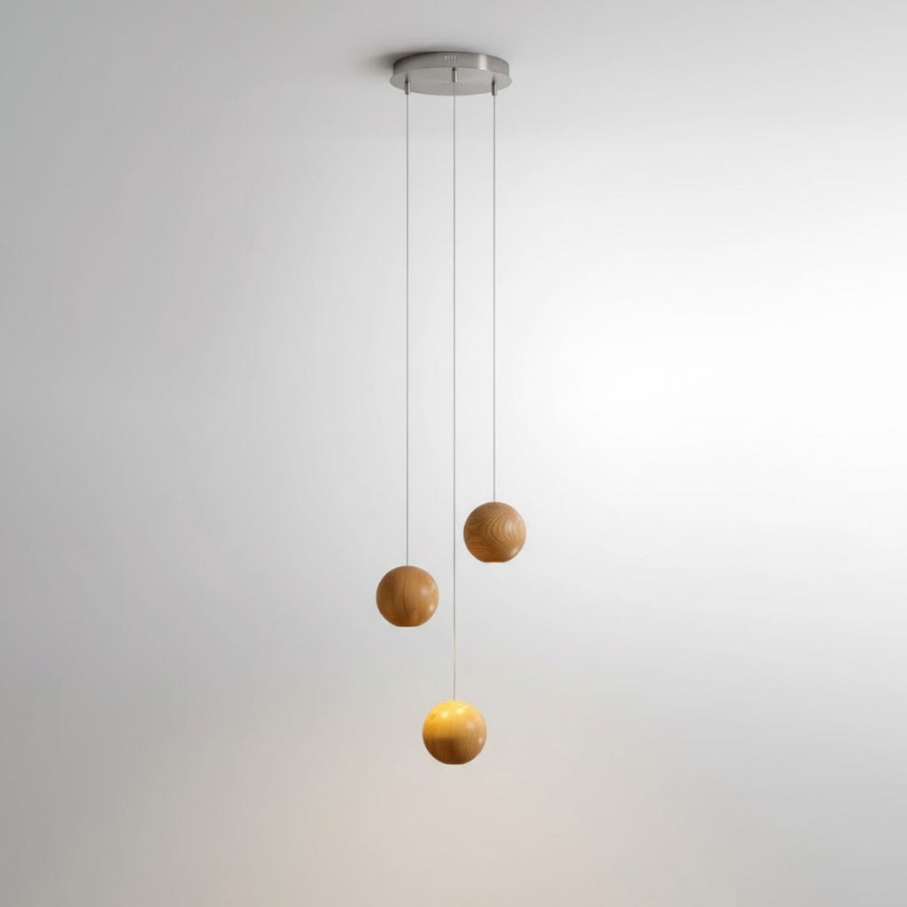 Wooden Orb Sphere Cluster Pendant Light