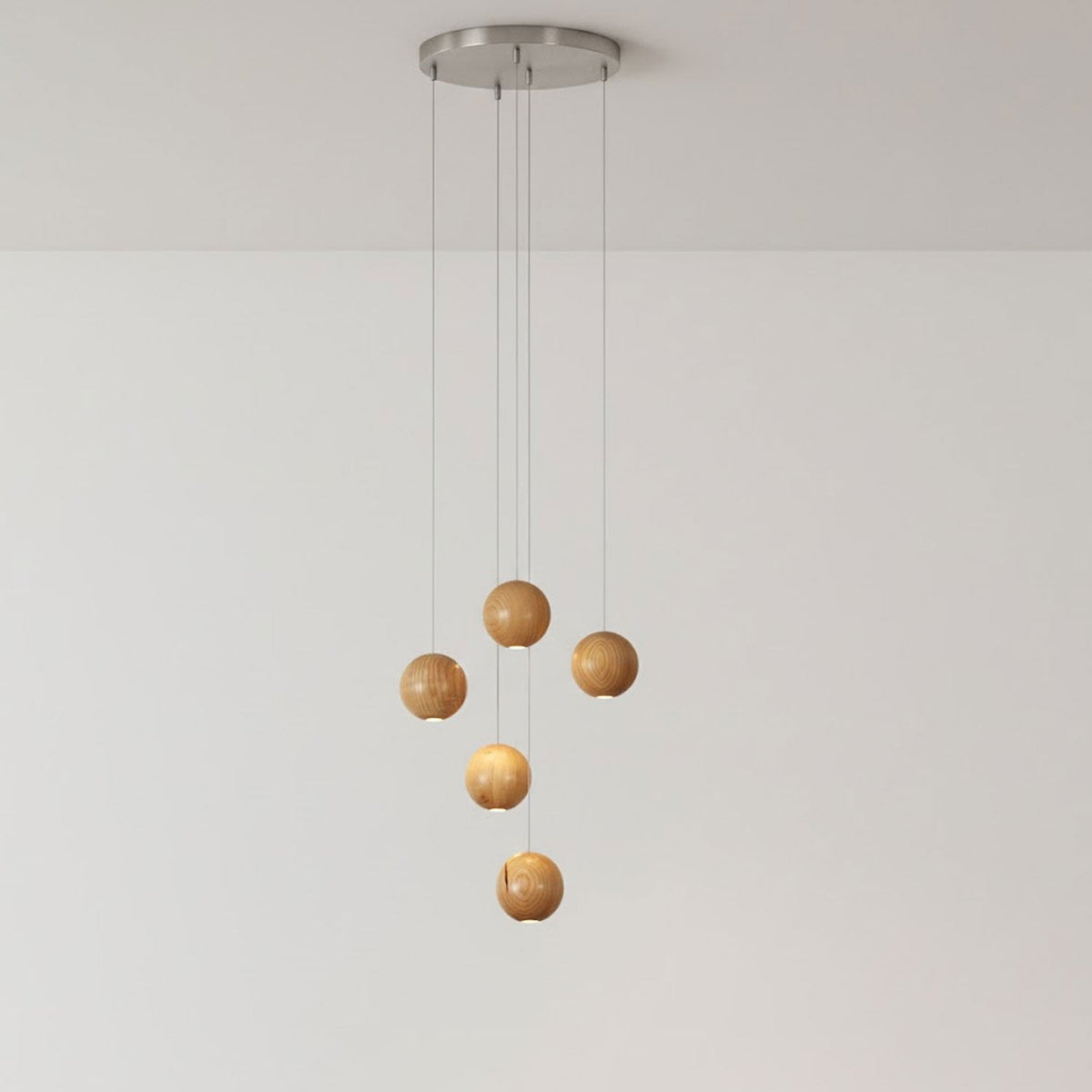 Wooden Orb Sphere Cluster Pendant Light