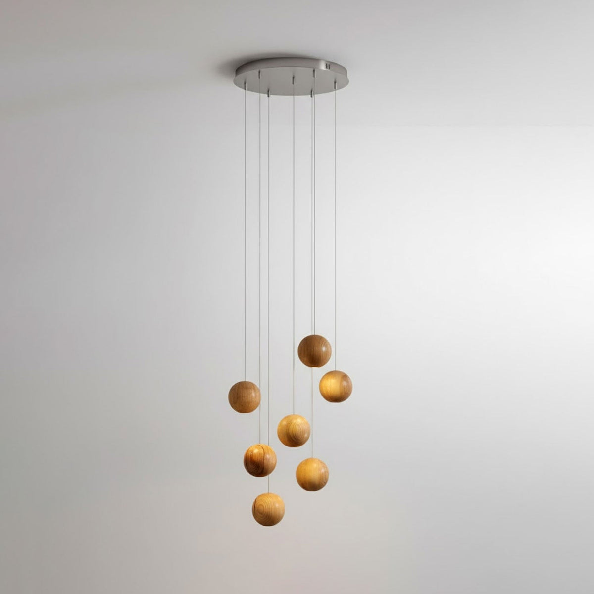 Wooden Orb Sphere Cluster Pendant Light