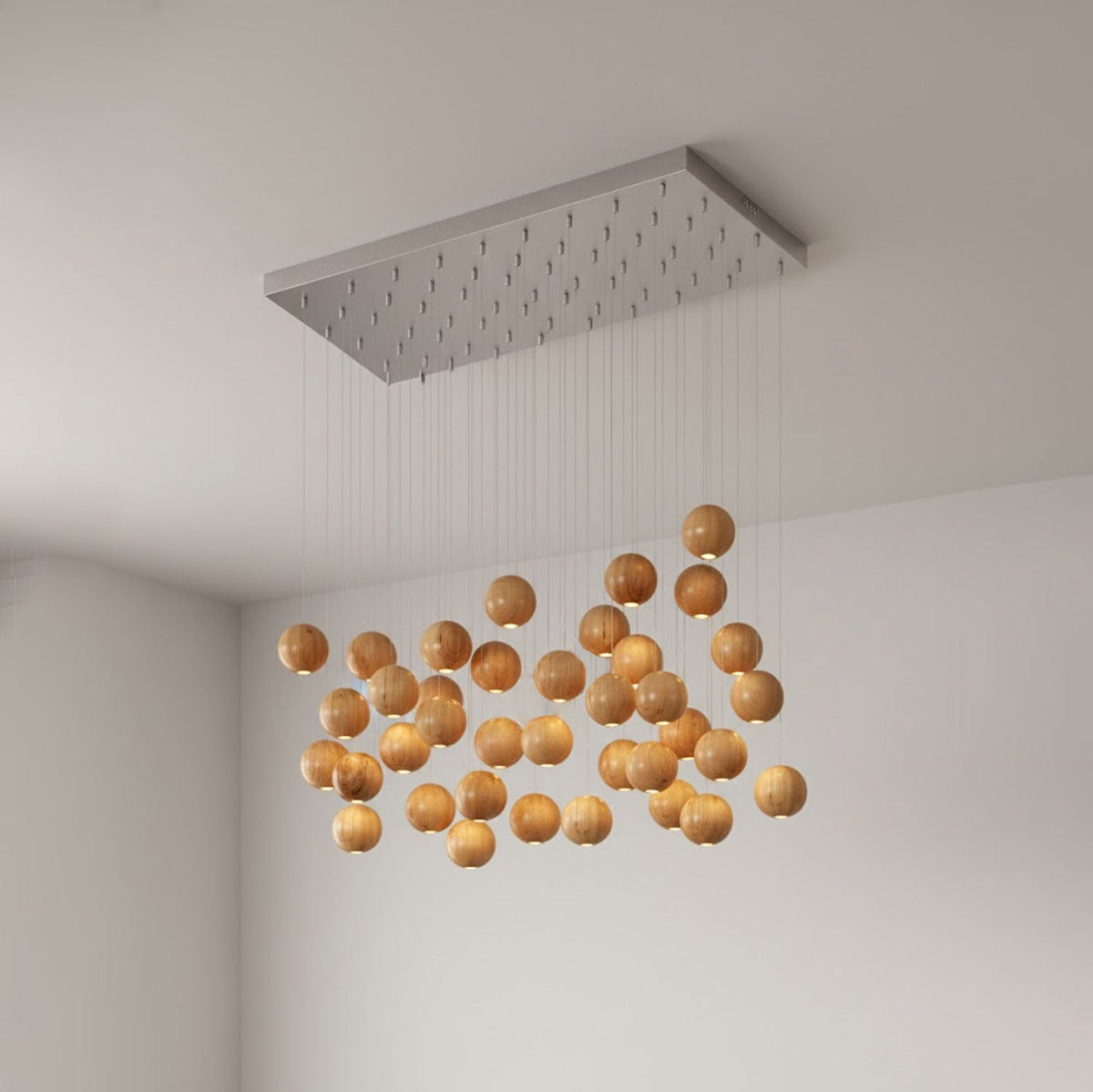 Wooden Orb Sphere Cluster Pendant Light