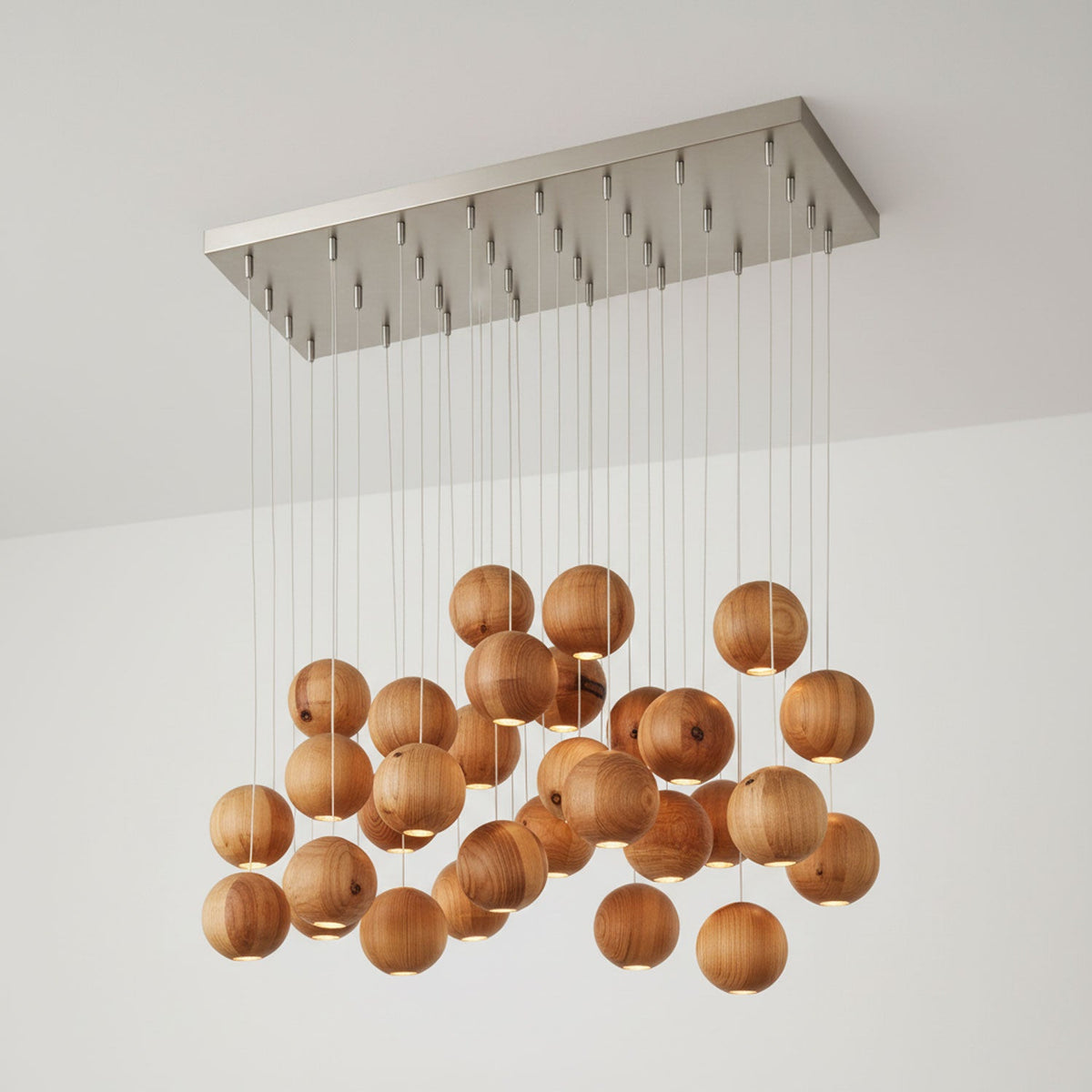 Wooden Orb Sphere Cluster Pendant Light