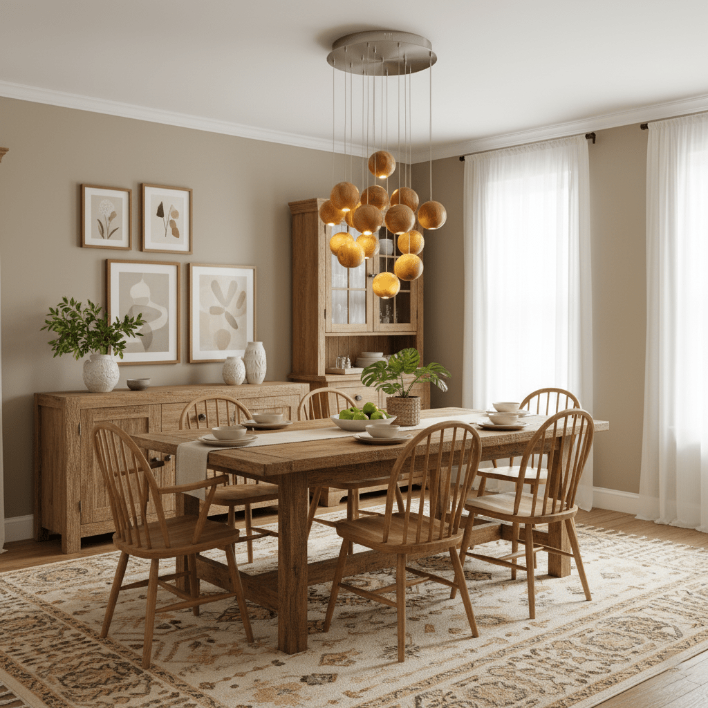 Wooden Orb Sphere Cluster Pendant Light