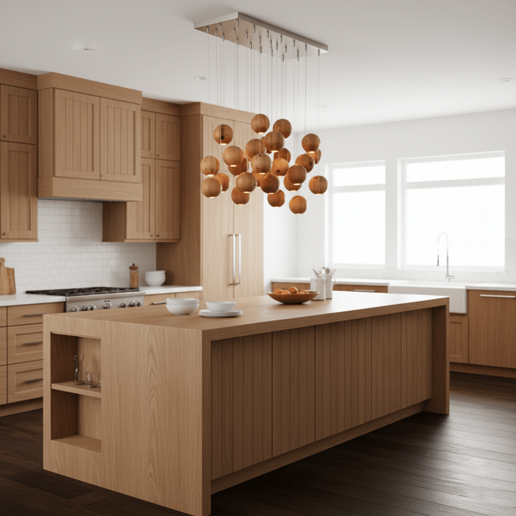 Wooden Orb Sphere Cluster Pendant Light