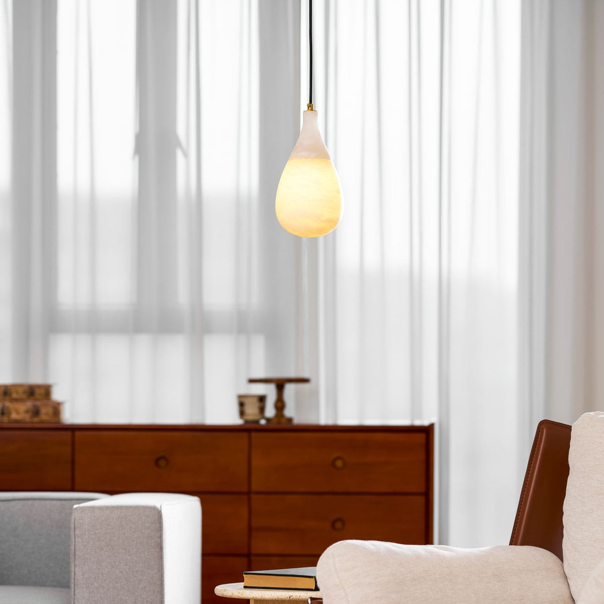 Alabaster Raindrop Pendant Light