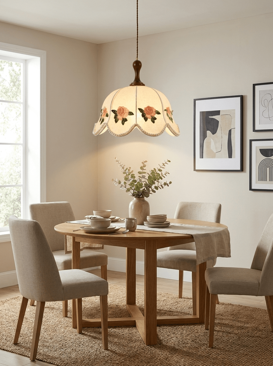 Embroidered Floral Fabric Pendant Light
