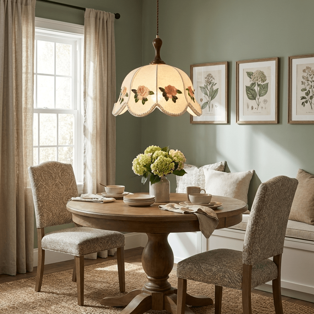 Embroidered Floral Fabric Pendant Light