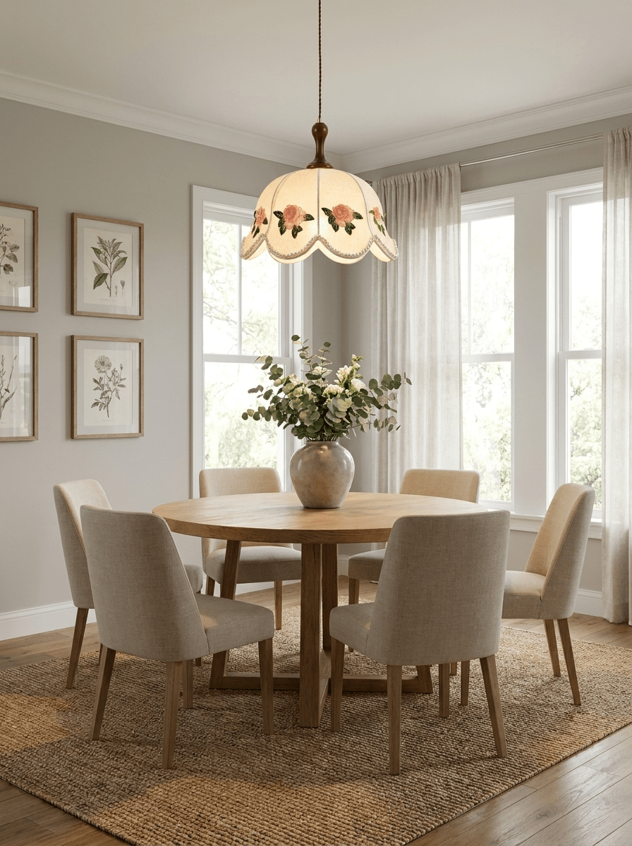 Embroidered Floral Fabric Pendant Light