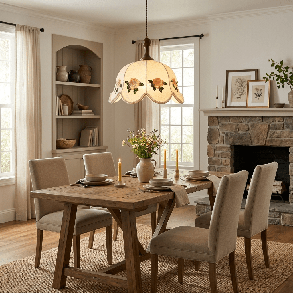 Embroidered Floral Fabric Pendant Light