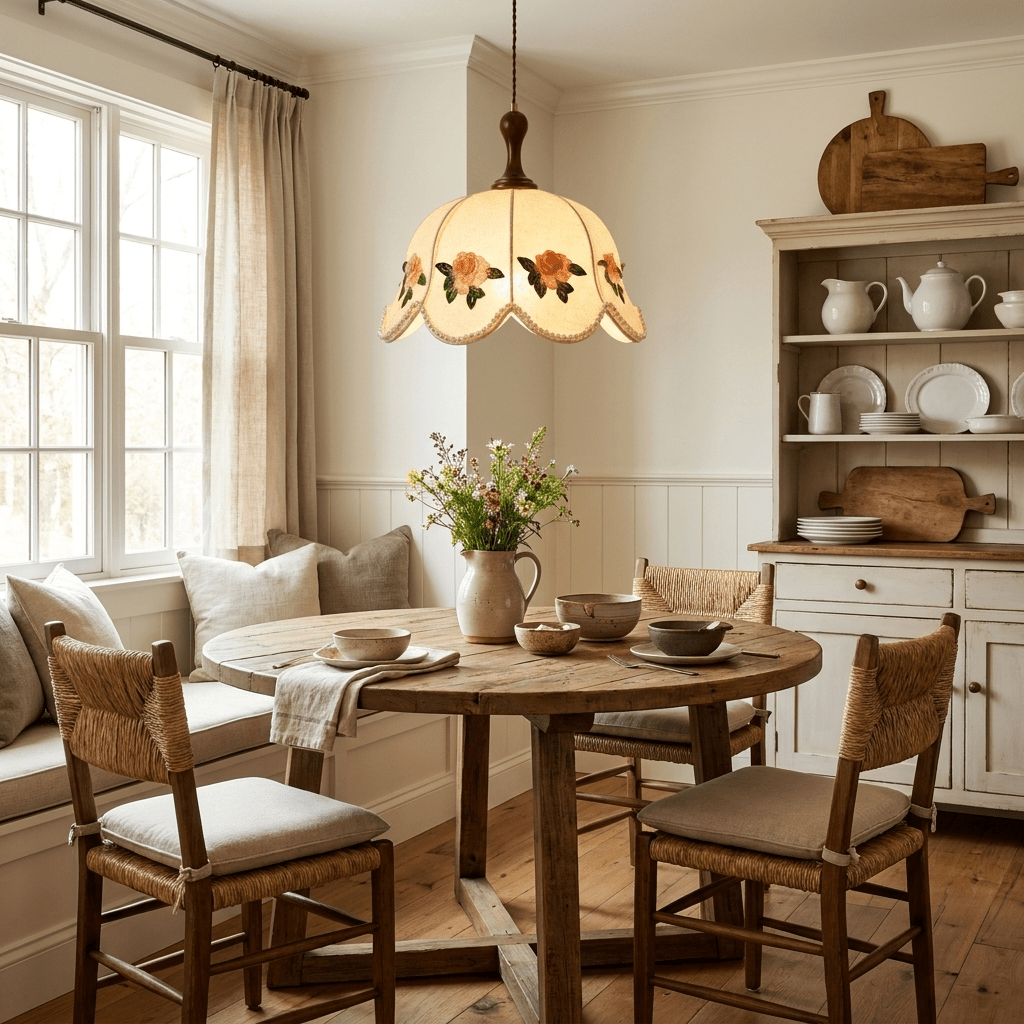 Embroidered Floral Fabric Pendant Light