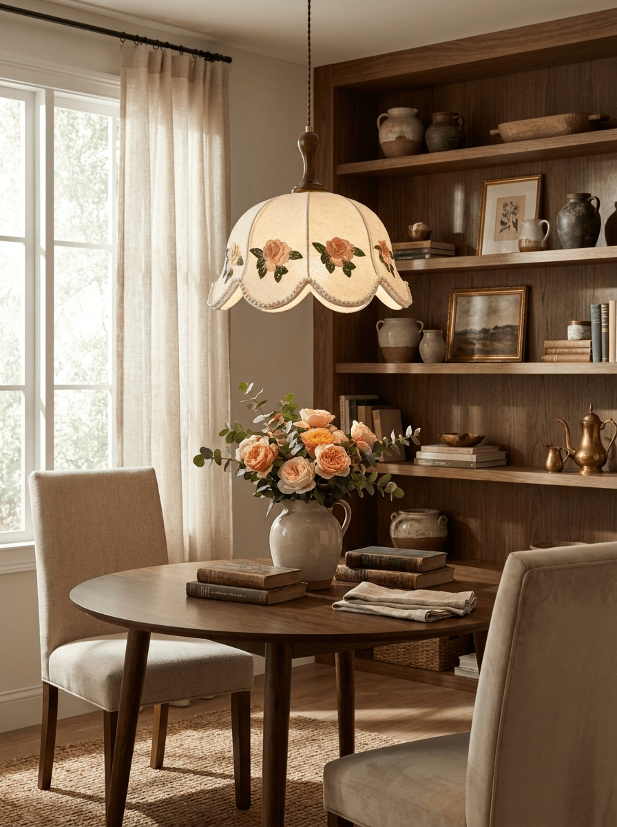 Embroidered Floral Fabric Pendant Light
