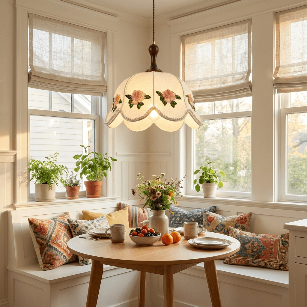 Embroidered Floral Fabric Pendant Light