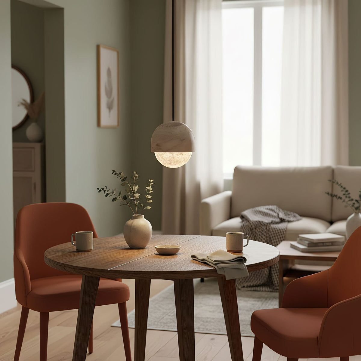 Lunar Dome Alabaster Pendant Light