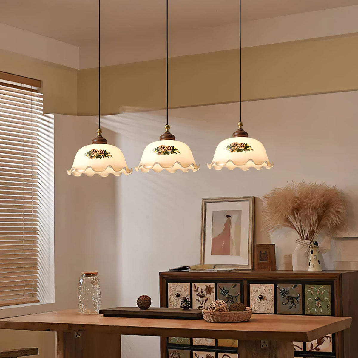Floral Patterned Glass Pendant Light