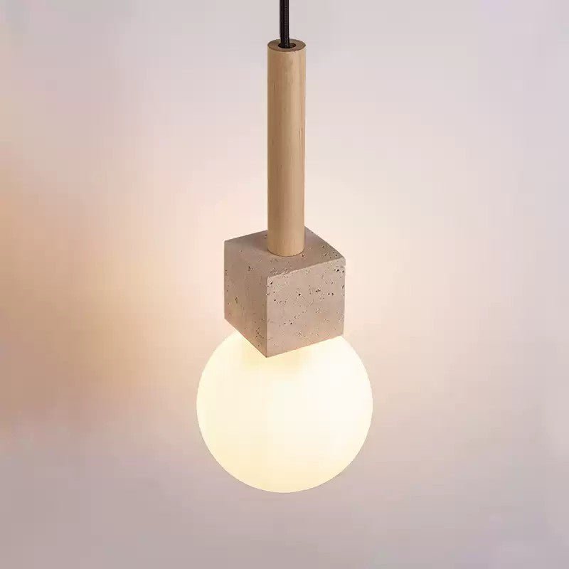 Travertine Cube Globe Pendant Light