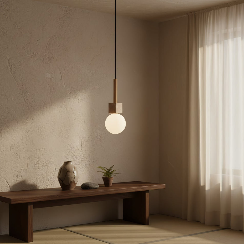 Travertine Cube Globe Pendant Light