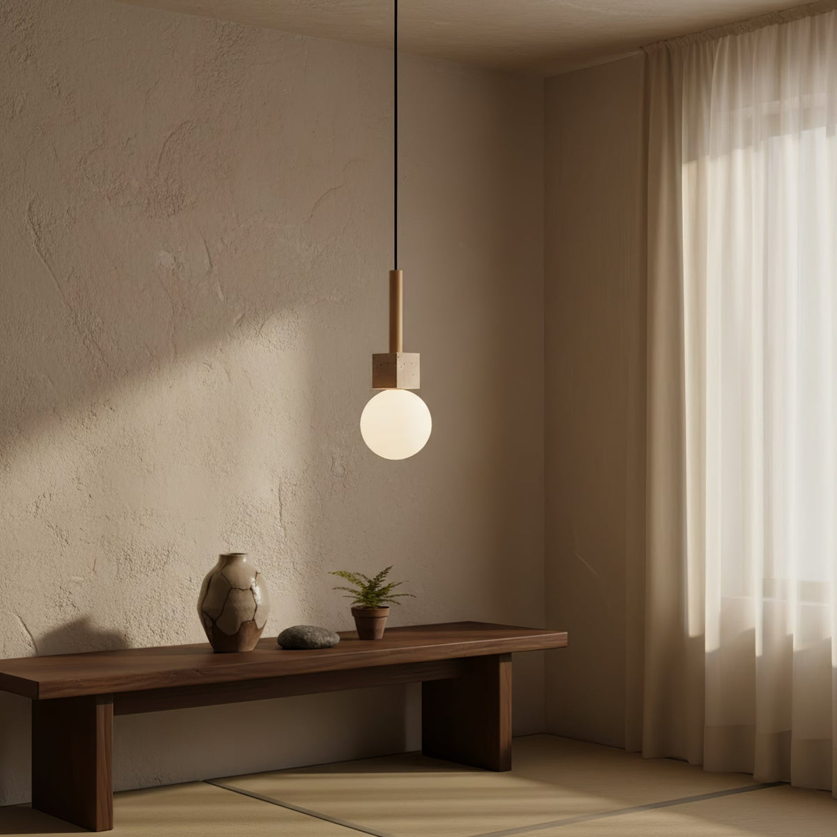 Travertine Cube Globe Pendant Light