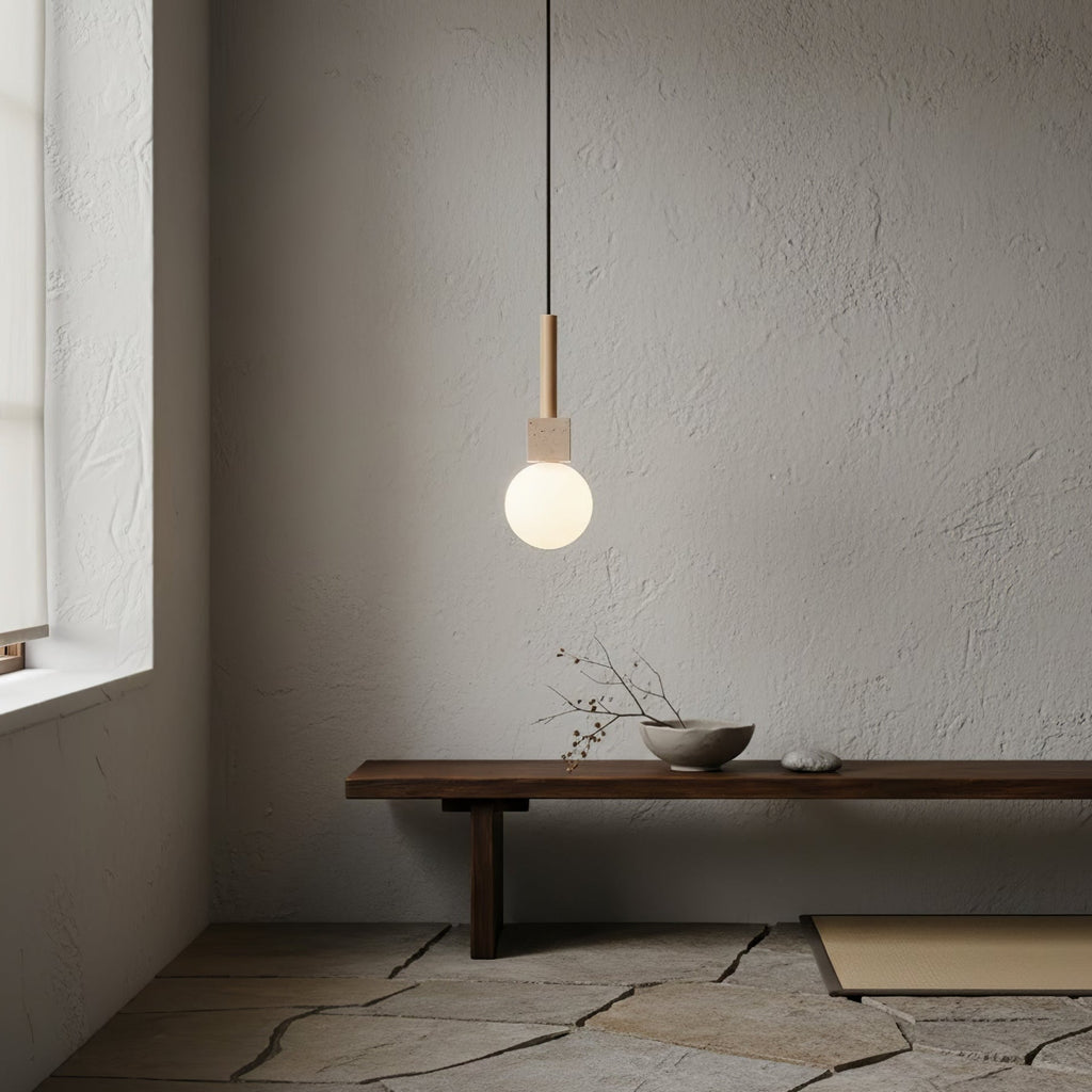 Travertine Cube Globe Pendant Light