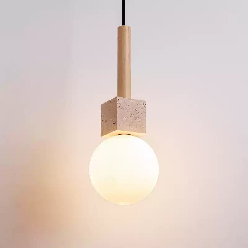 Travertine Cube Globe Pendant Light