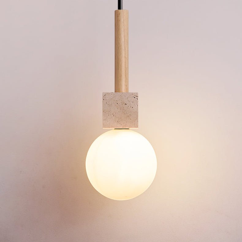 Travertine Cube Globe Pendant Light