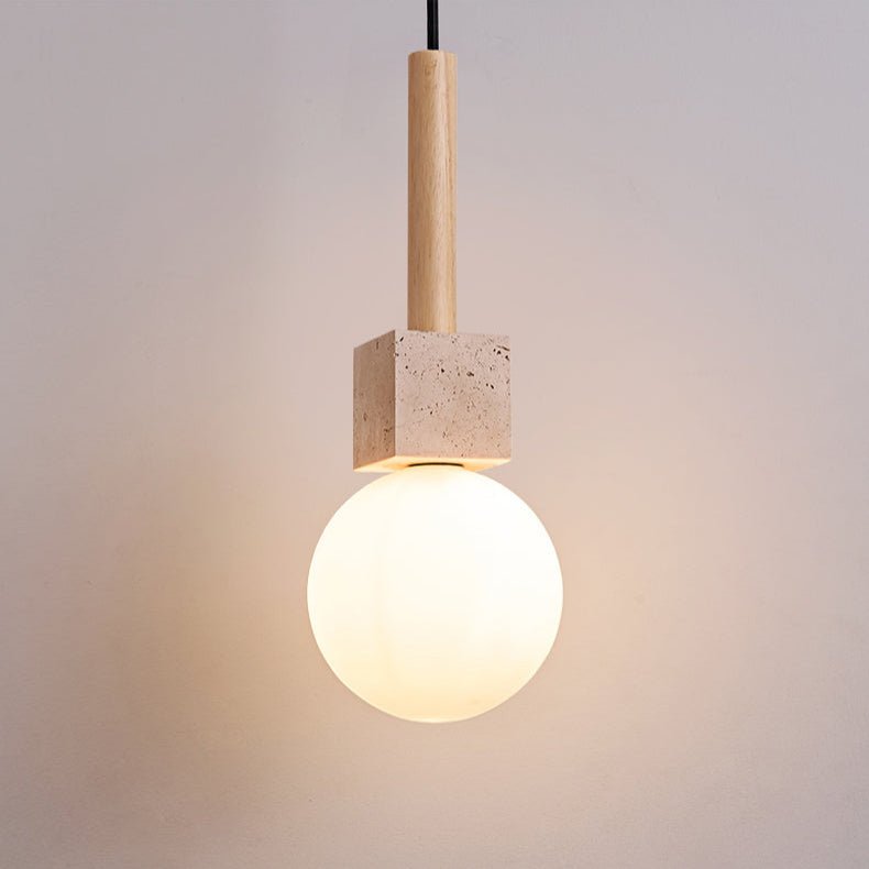 Travertine Cube Globe Pendant Light