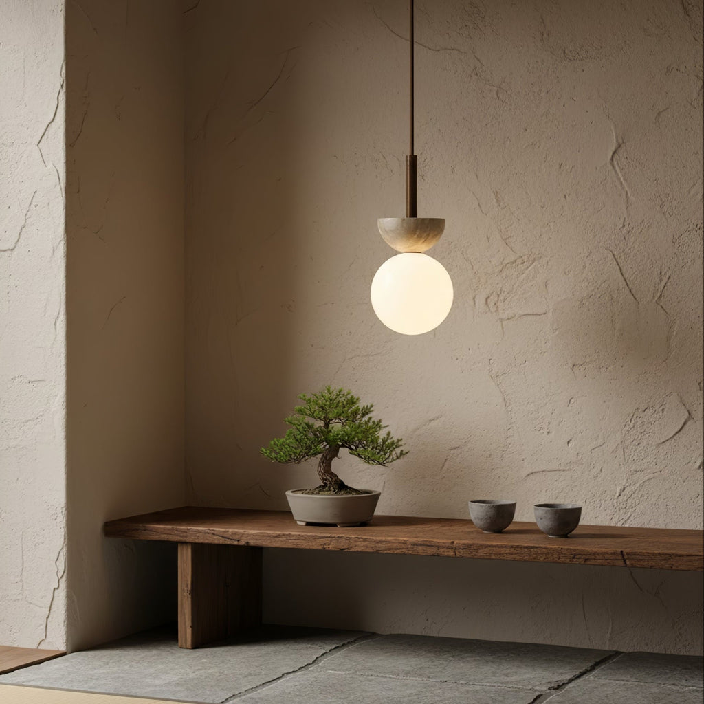 Travertine Half Duo Pendant Light