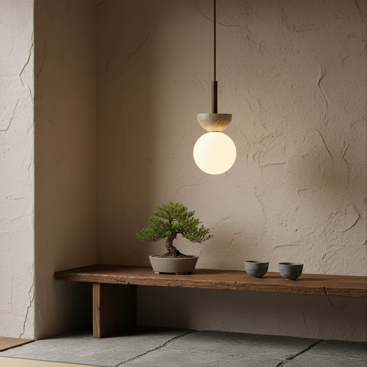 Travertine Half Duo Pendant Light