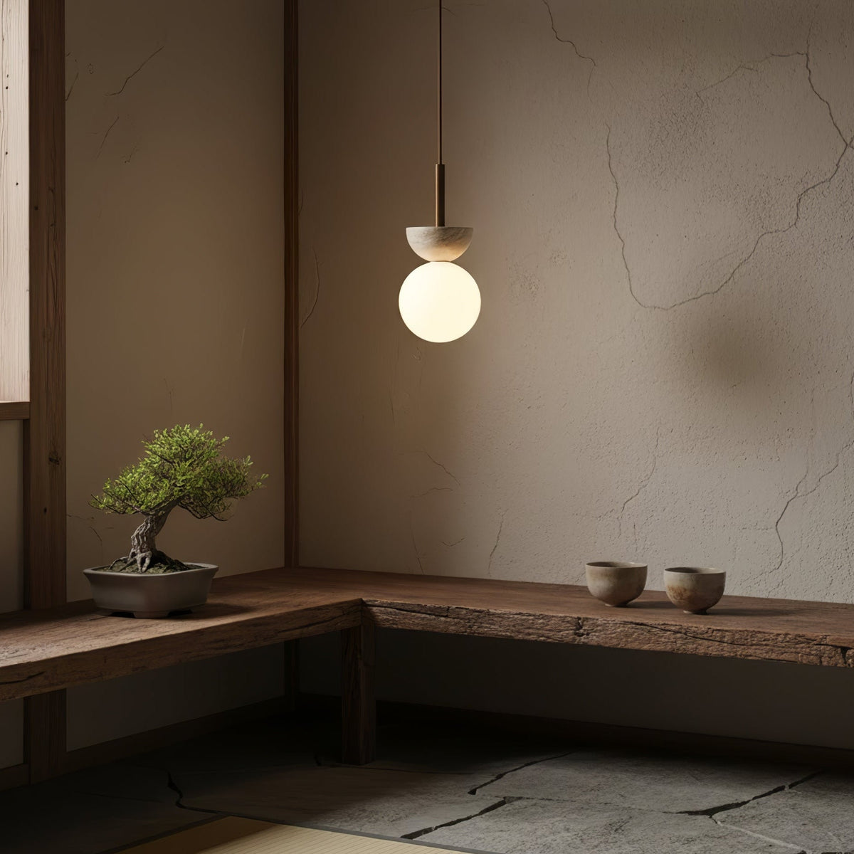 Travertine Half Duo Pendant Light