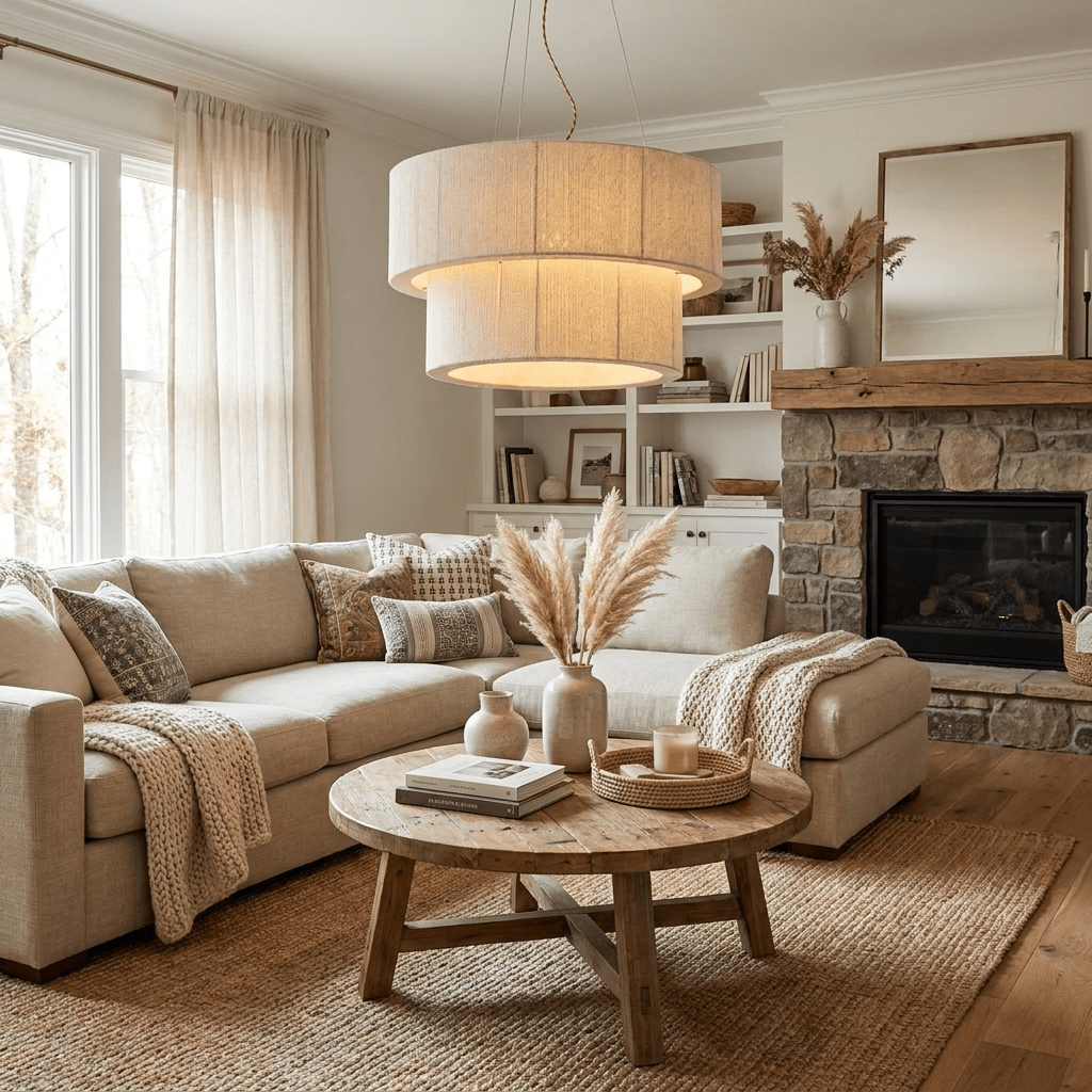 Double Layer Cotton Drum Pendant Lamp