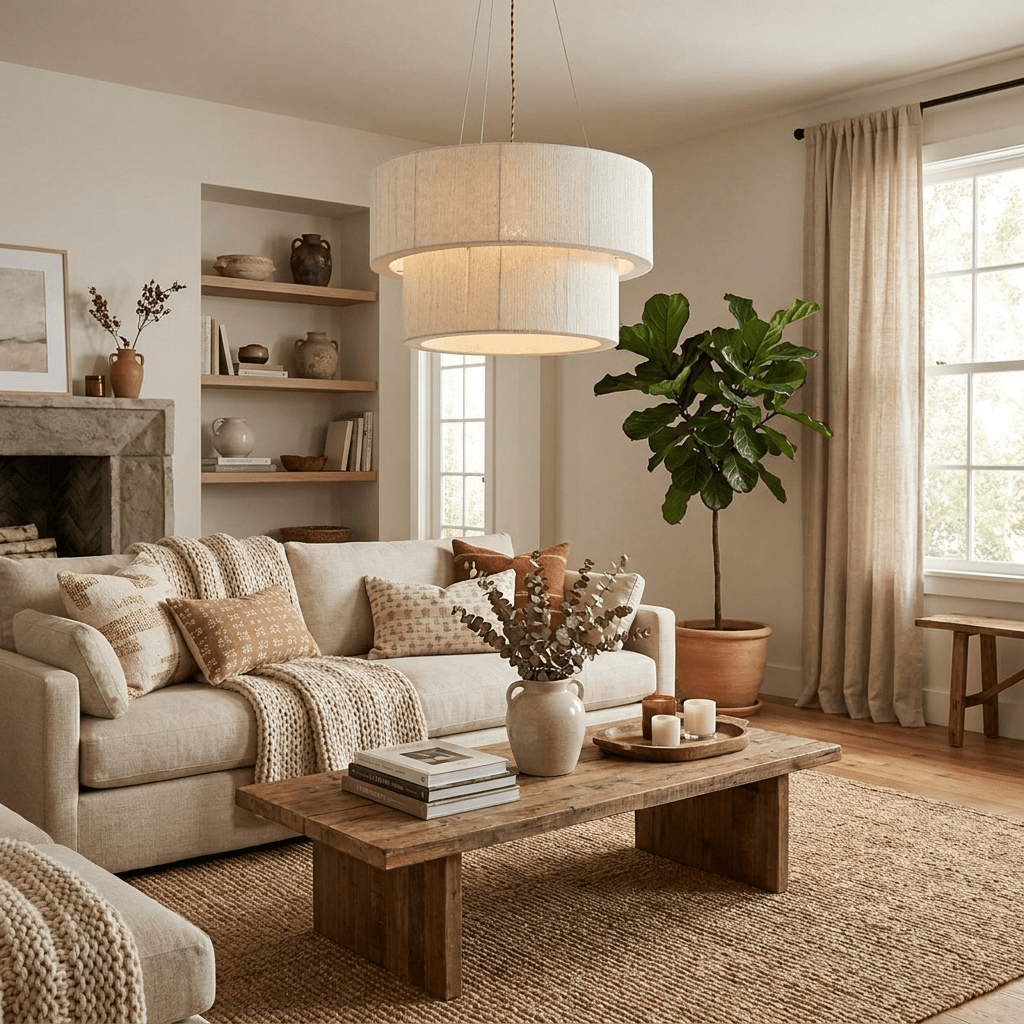 Double Layer Cotton Drum Pendant Lamp