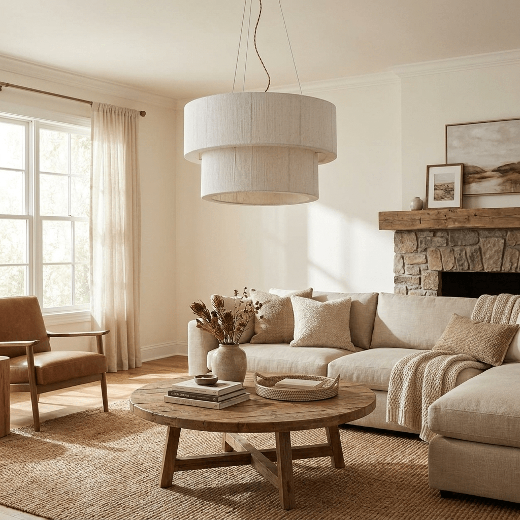 Double Layer Cotton Drum Pendant Lamp