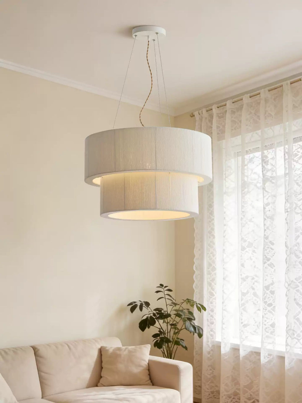 Double Layer Cotton Drum Pendant Lamp