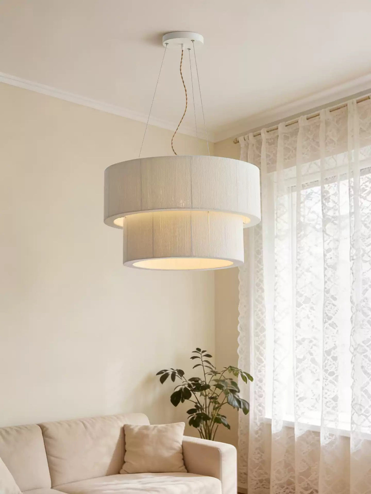 Double Layer Cotton Drum Pendant Lamp