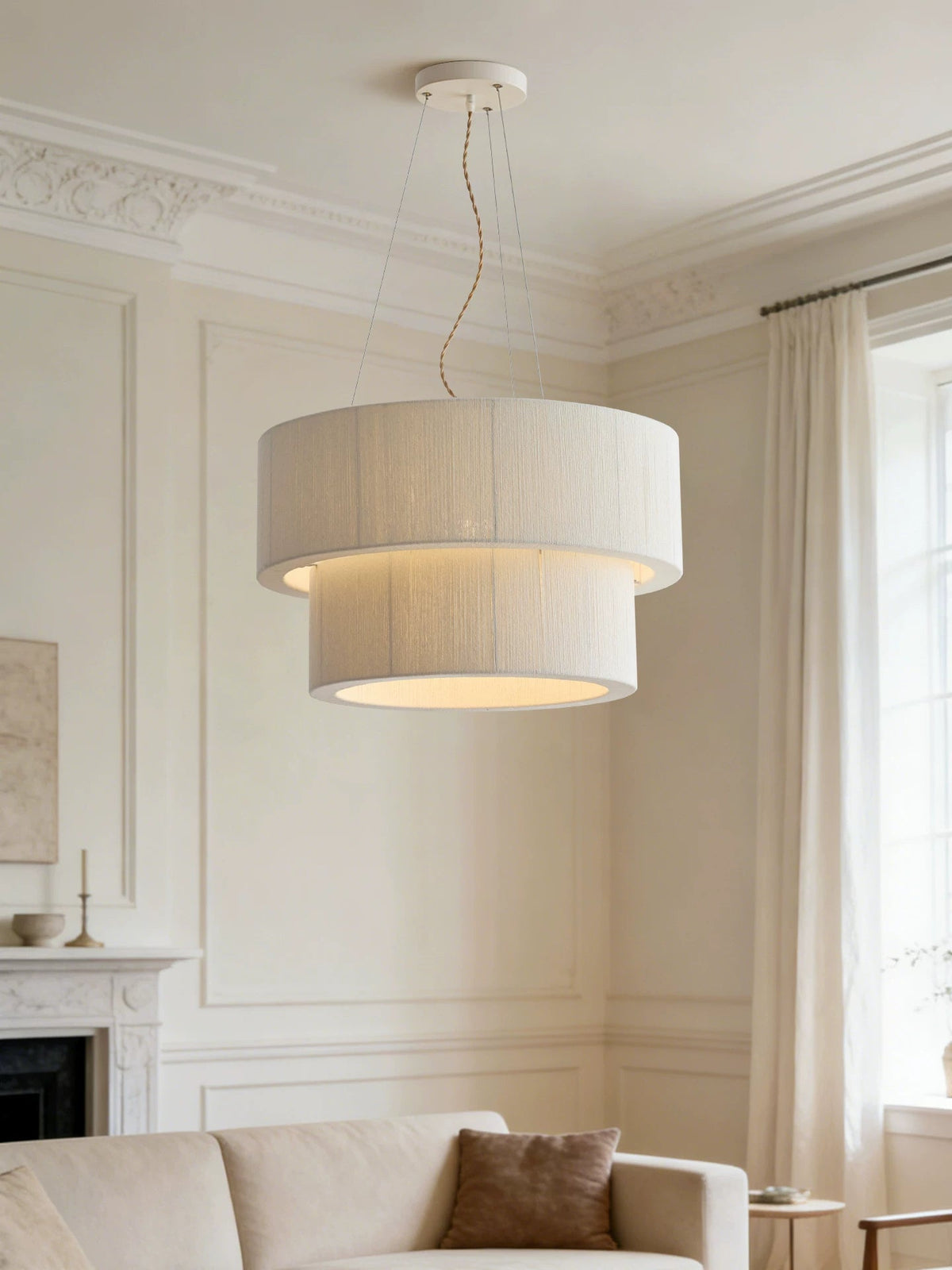 Double Layer Cotton Drum Pendant Lamp