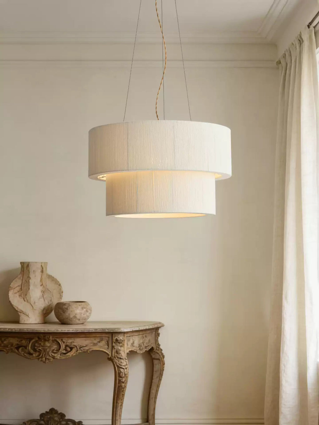 Double Layer Cotton Drum Pendant Lamp