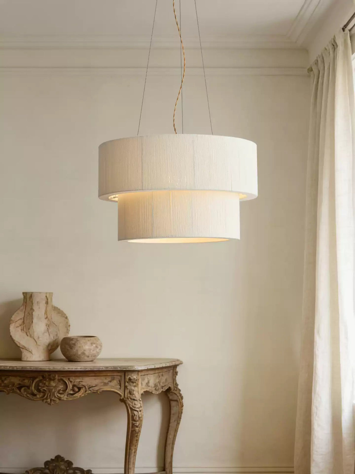 Double Layer Cotton Drum Pendant Lamp