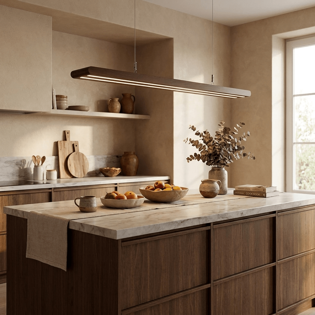 Louvered Wood Linear Pendant Light