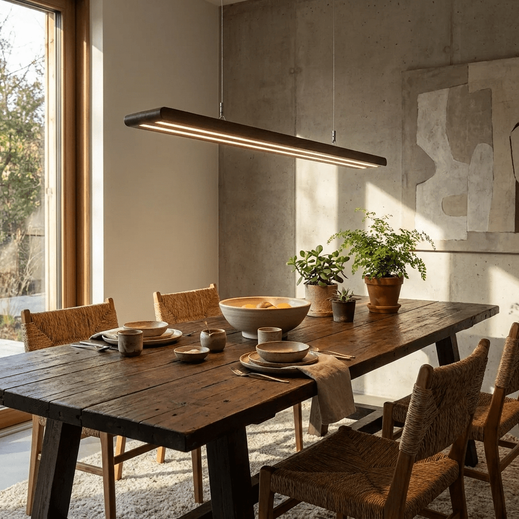 Louvered Wood Linear Pendant Light