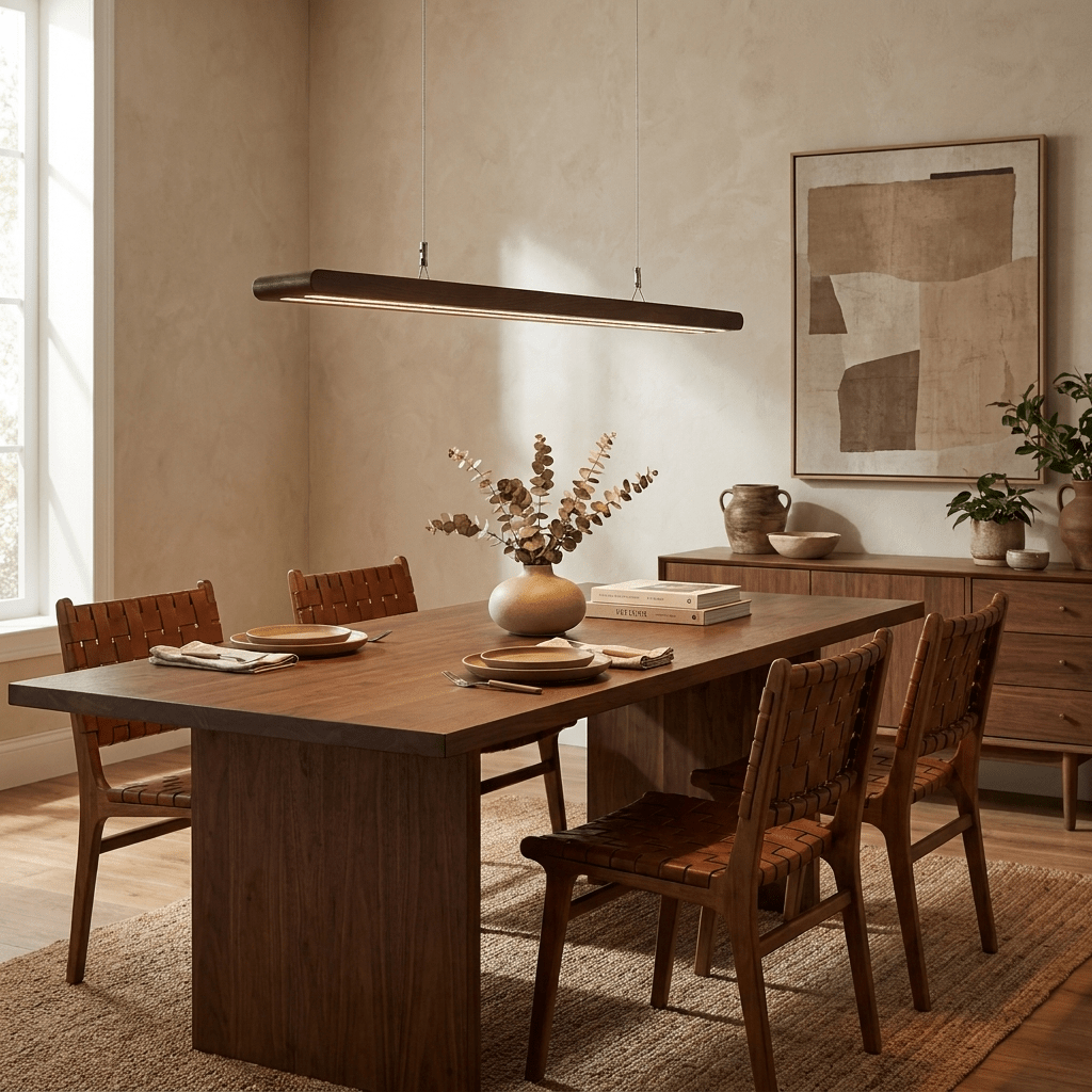 Louvered Wood Linear Pendant Light