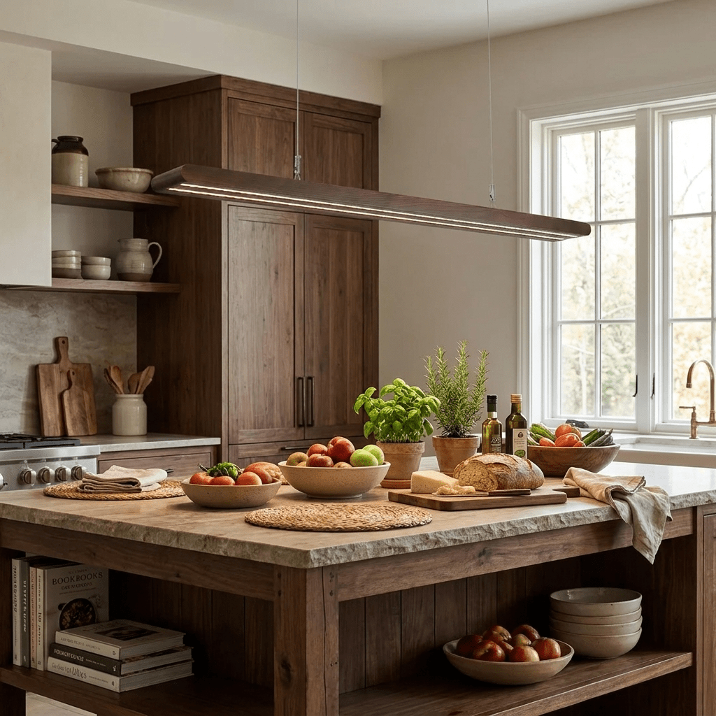 Louvered Wood Linear Pendant Light