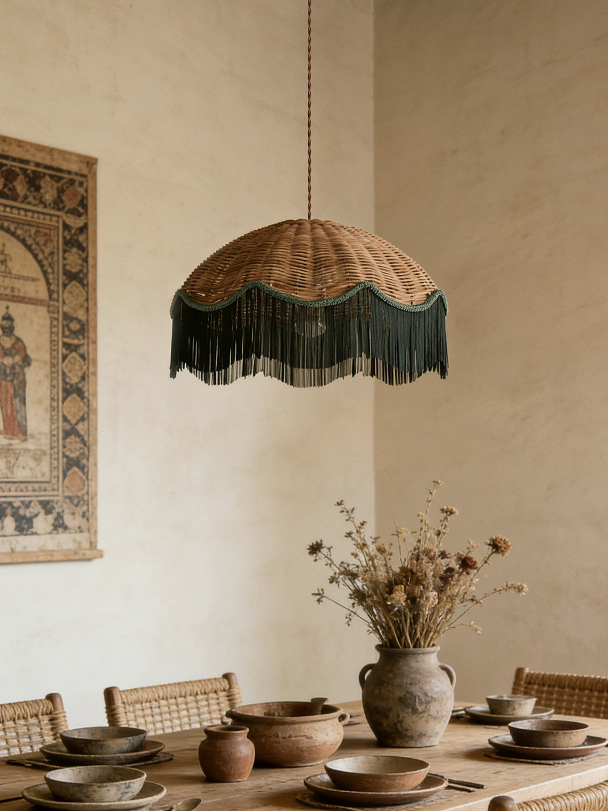 Mariel Rattan Fringe Pendant Light