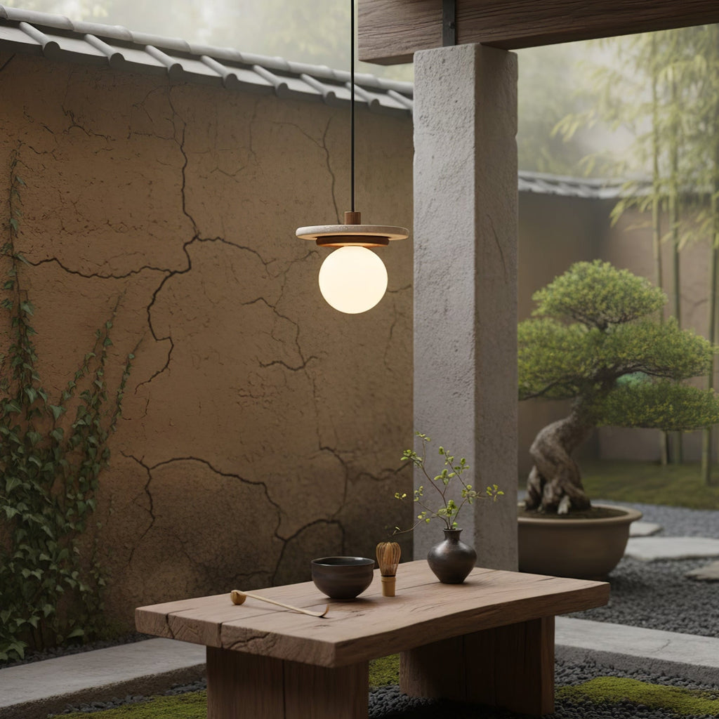 Travertine Disk Pendant Light