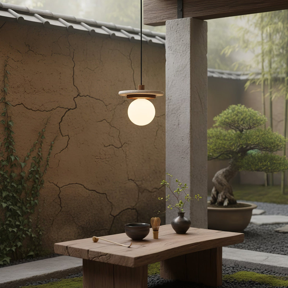 Travertine Disk Pendant Light