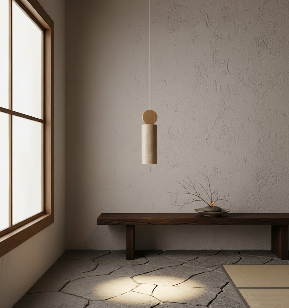 Travertine Cylinder Disc Pendant Light