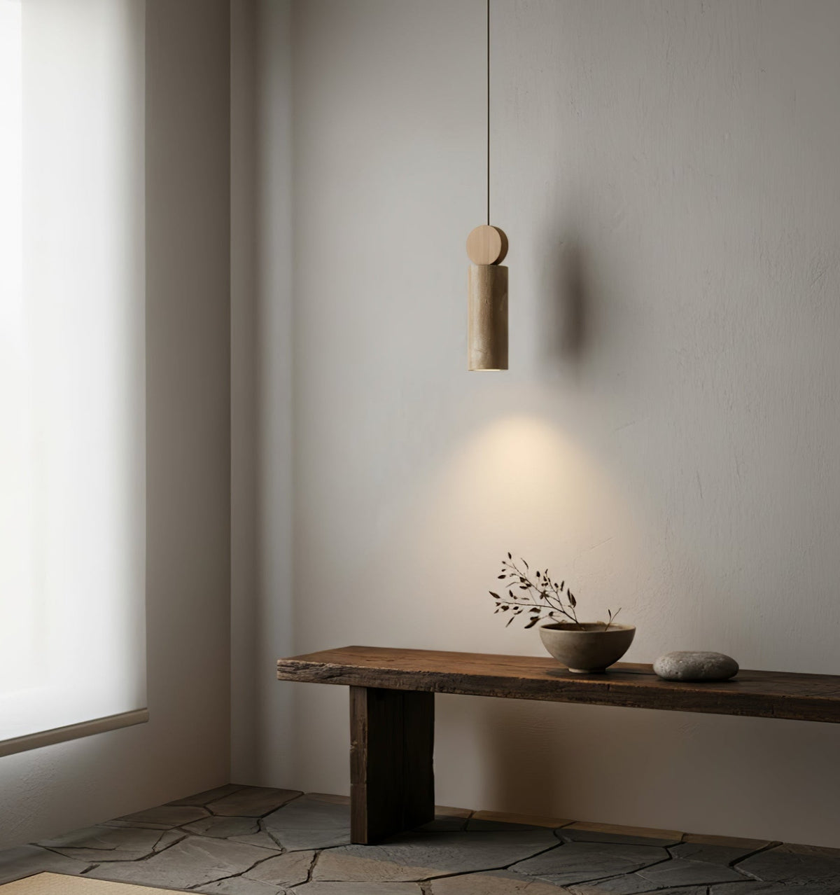 Travertine Cylinder Disc Pendant Light